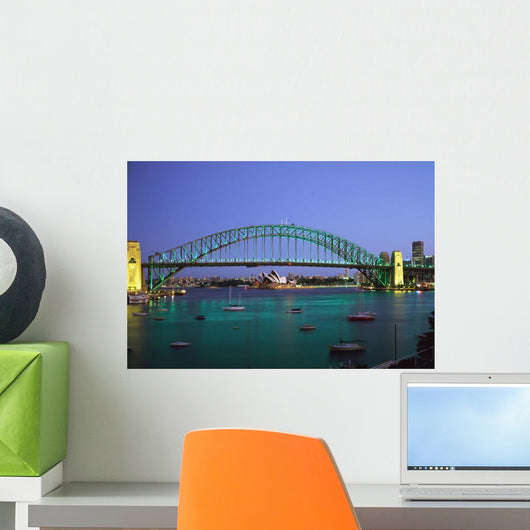 Sydney Harbour Bridge At Dusk With Opera House Behind Wall Mural