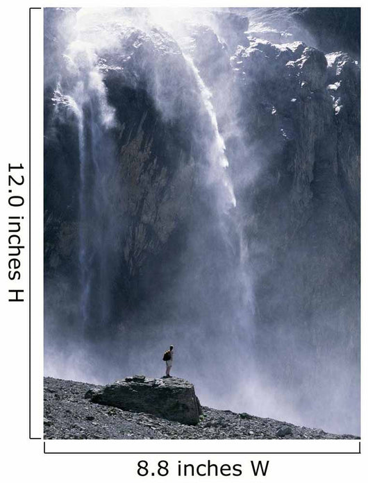 Walker Beneath Waterfall In The Cirque De Gavarnie Wall Mural