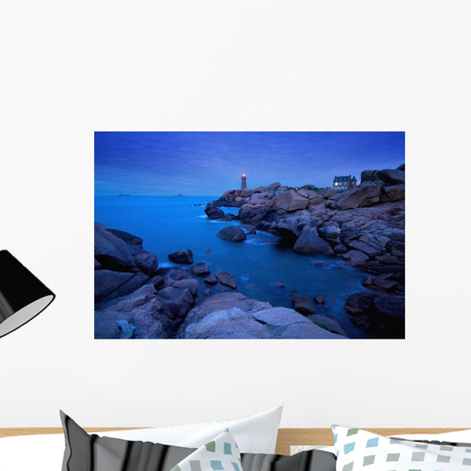 Small Lighthouse And House At Dusk Wall Mural