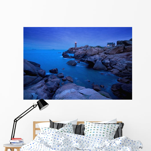 Small Lighthouse And House At Dusk Wall Mural