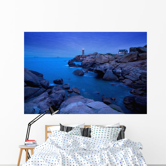 Small Lighthouse And House At Dusk Wall Mural