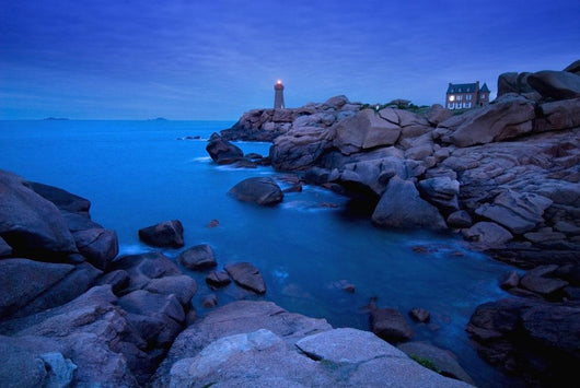 Small Lighthouse And House At Dusk Wall Mural