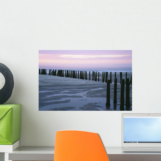 Seascape At Dusk With Pillars In Foreground, Biarritz Wall Mural