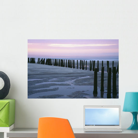 Seascape At Dusk With Pillars In Foreground, Biarritz Wall Mural