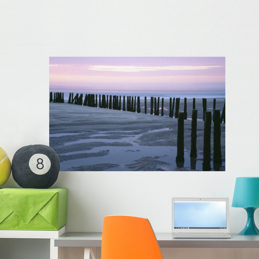 Seascape At Dusk With Pillars In Foreground, Biarritz Wall Mural