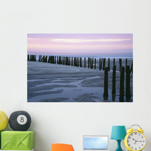 Seascape At Dusk With Pillars In Foreground, Biarritz Wall Mural