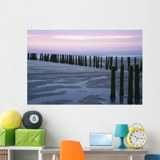 Seascape At Dusk With Pillars In Foreground, Biarritz Wall Mural