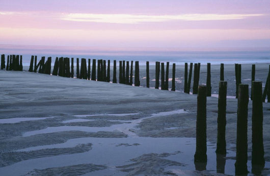 Seascape At Dusk With Pillars In Foreground, Biarritz Wall Mural