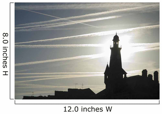 Airplane Contrails Above Lighthouse Wall Mural