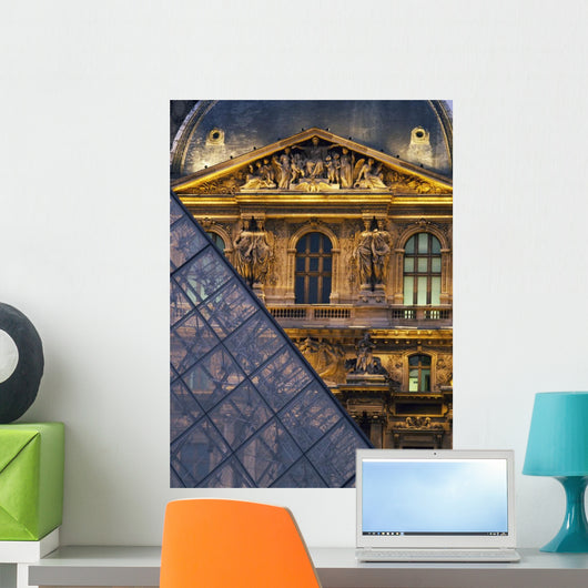 Detail Of The Glass Pyramid Outside The Louvre Museum At Dusk Wall Mural