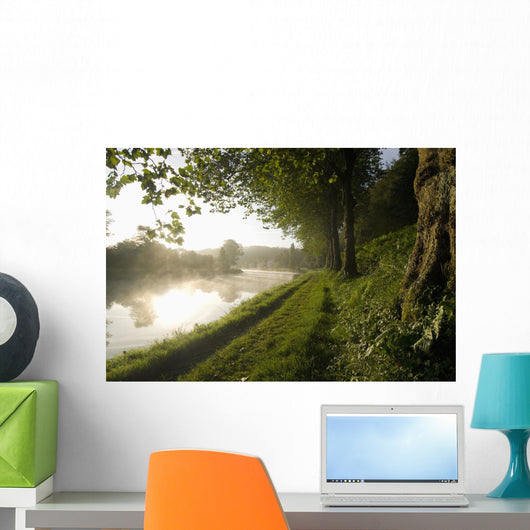 Looking Along The Nantes-Brest Canal On A Misty Morning Wall Mural