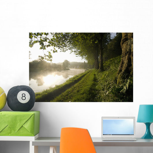 Looking Along The Nantes-Brest Canal On A Misty Morning Wall Mural