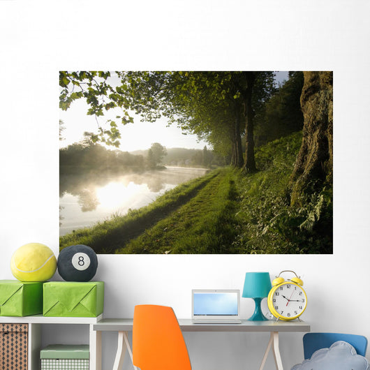 Looking Along The Nantes-Brest Canal On A Misty Morning Wall Mural