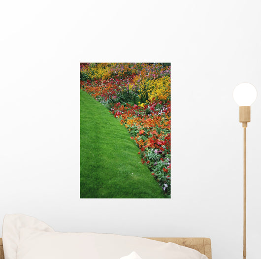 Colorful Flowers And Grass In Paris, Close-Up Wall Mural