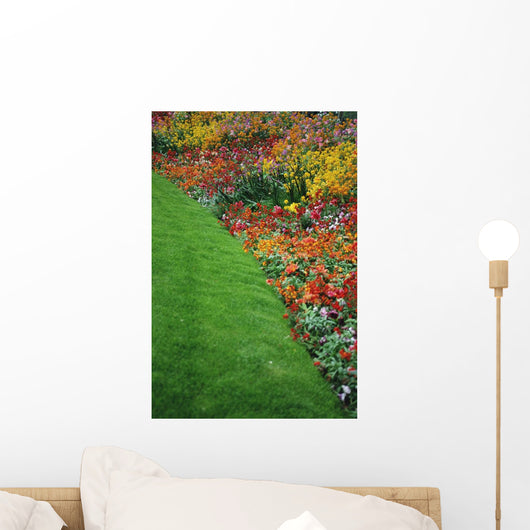 Colorful Flowers And Grass In Paris, Close-Up Wall Mural