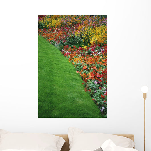 Colorful Flowers And Grass In Paris, Close-Up Wall Mural