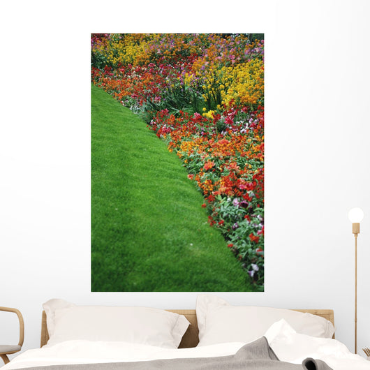Colorful Flowers And Grass In Paris, Close-Up Wall Mural