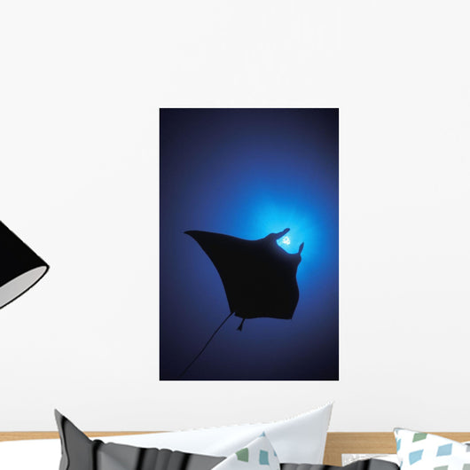 Silhouette Of Sting Ray And Shaft Of Light In Blue Water Wall Mural