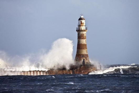Waves Crashing Against Roker Lighthouse Wall Mural