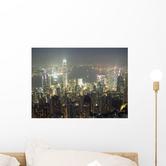 City Illuminated At Night, Hong Kong Wall Mural