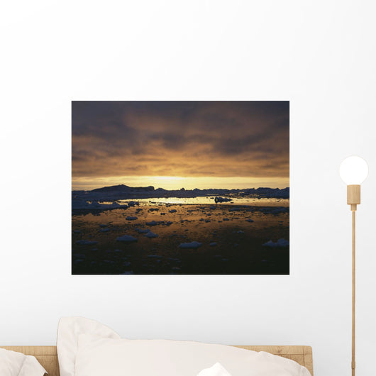 Midnight Sun Over Snowy Disko Bay Wall Mural