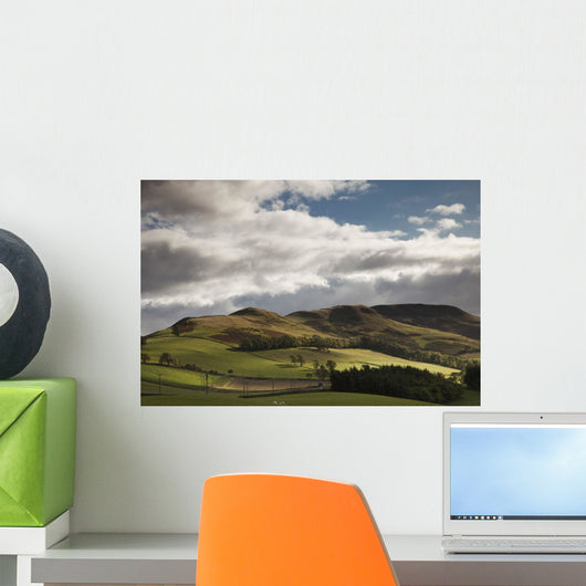 A Landscape With Rolling Hills And Powerlines And Clouds Overhead Wall Mural