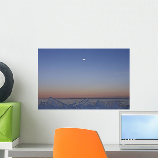 Full Moon At Dusk With Ice On Lake Superior Wall Mural