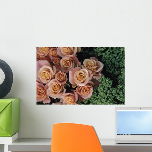 Roses And Green Flowers, Close Up Wall Mural