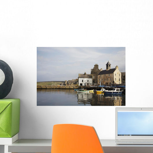 Village Houses And Boats In Harbor Wall Mural