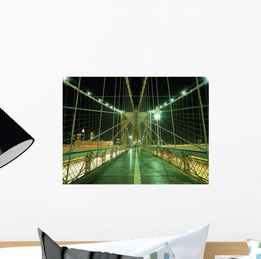 Looking Along Walkway On The Brooklyn Bridge At Night Wall Mural