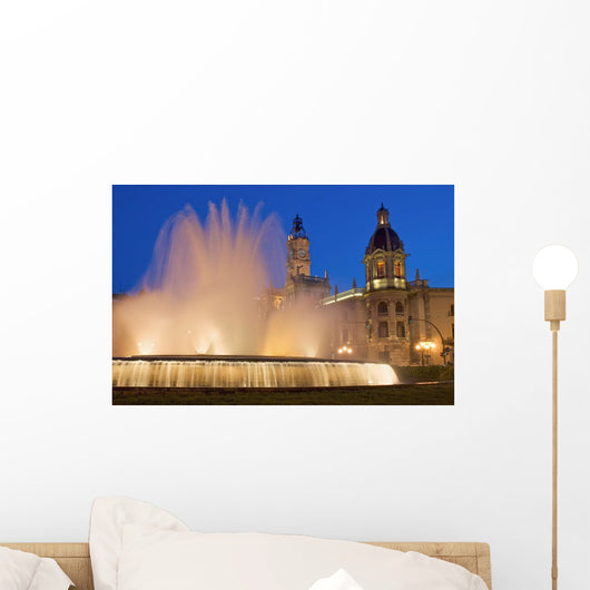 City Hall And Fountain At Dusk Wall Mural