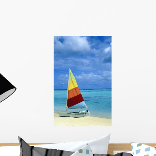 Catamaran On Tropical Beach Wall Mural