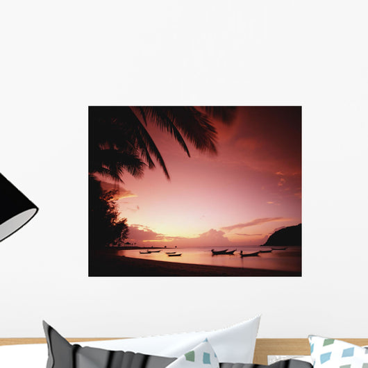 Fishing Boats At Sunset On Mae-Haad Beach Wall Mural