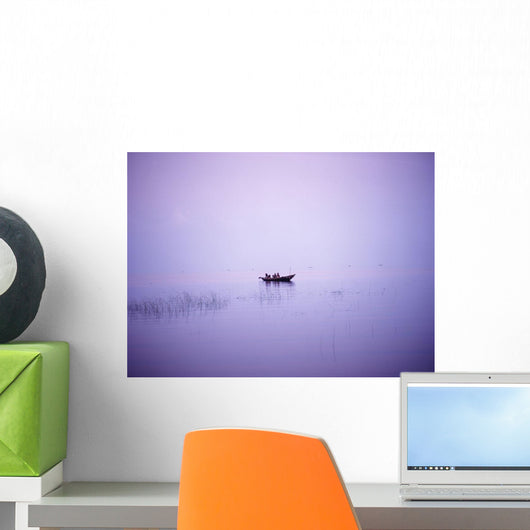 Fishermen In Their Boat Shortly Before Dawn On Lake Chilka Wall Mural