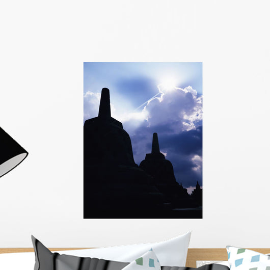 Stupas Silhouetted At Borobudur Temple Wall Mural