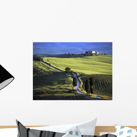 Looking Down Road At Dusk To Old Farmhouse On Hill Top Wall Mural
