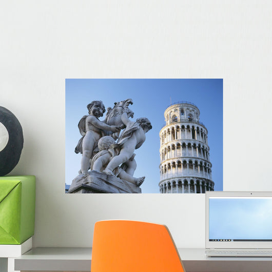 Leaning Tower Of Pisa With Statue Wall Mural