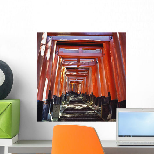 Red Torii Arches Over Steps At Inari Temple Wall Mural
