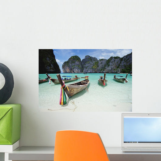 Wooden Boats In Maya Bay Wall Mural