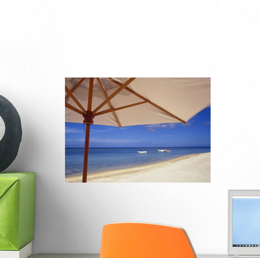 Umbrella And Tropical Beach, Close Up Wall Mural