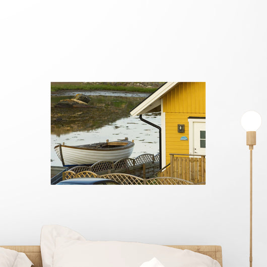 Boat And Traditional House On Flaton Island Wall Mural