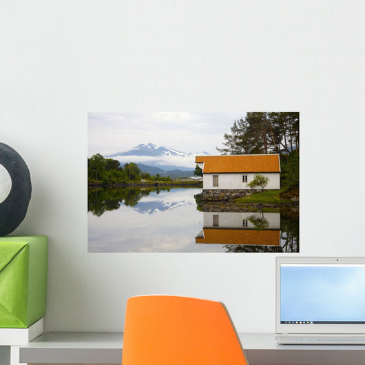 Open-Air Museum, Cottage Reflecting In Lake Wall Mural