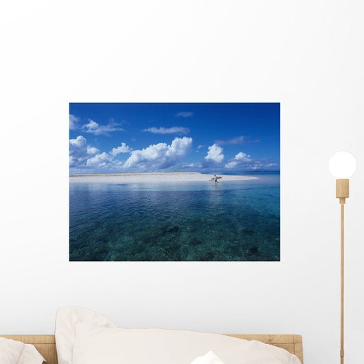Surfer Walking With Dog On Tropical Island Wall Mural
