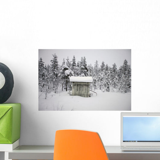 Snow Covered Cabin By Forest Wall Mural