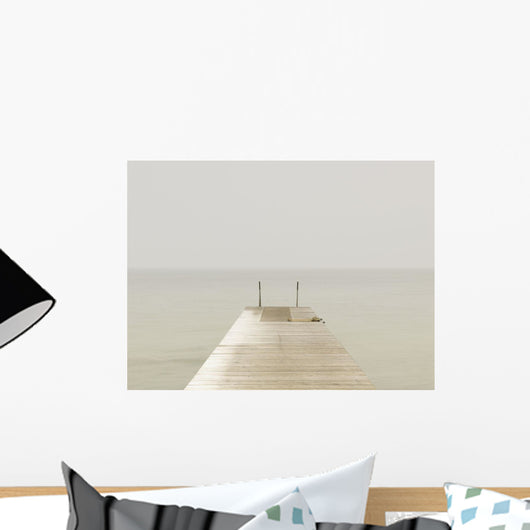 Wooden Pier On Misty Lake At Dawn Wall Mural