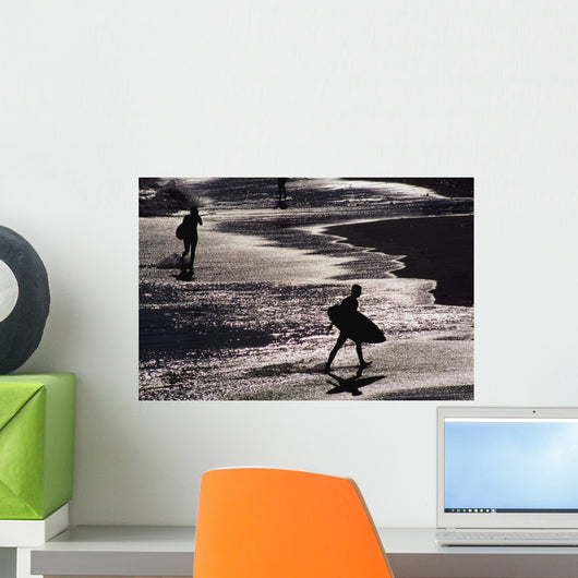 Silhouettes Of Surfers On Beach Wall Mural