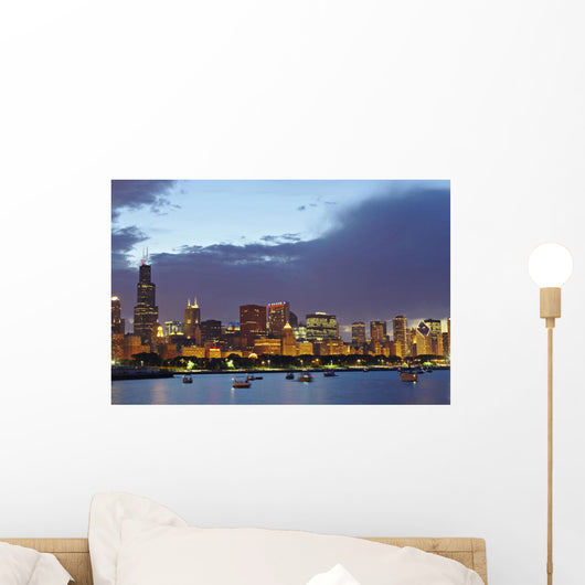 Chicago Skyline At Dusk Wall Mural