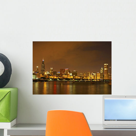 Chicago Skyline At Night Wall Mural