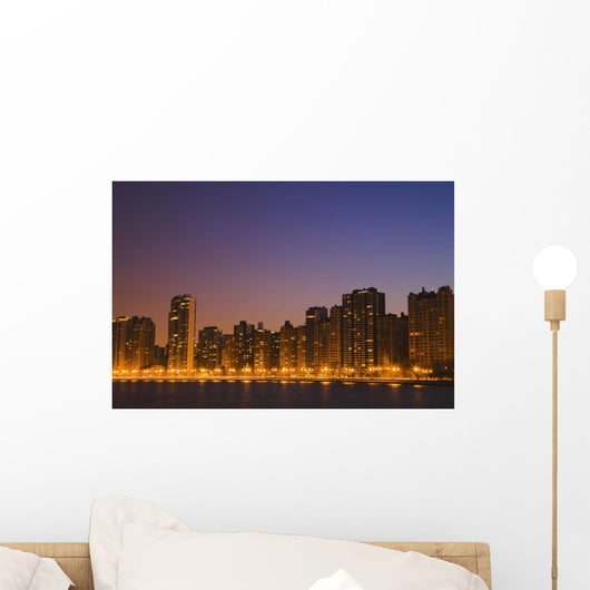 Chicago Downtown Skyline At Night Wall Mural