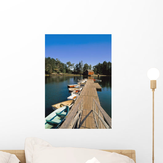 Old Wooden Pier And Boats In Harbor Wall Mural